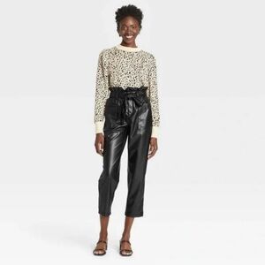 Who What Wear black faux leather paperbag waist pants